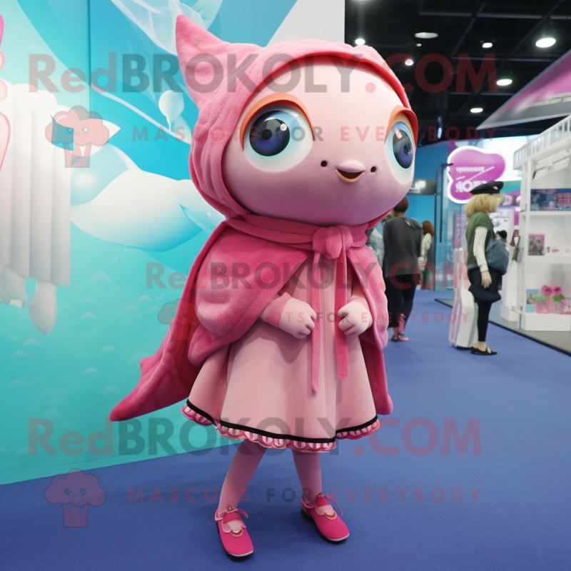 Pink Tuna mascot costume character dressed with a Mini Skirt and Shawls Pink Tuna mascot costume character dressed with a Mini Skirt and Shawls