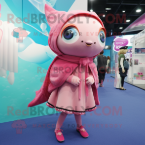 Pink Tuna mascot costume character dressed with a Mini Skirt and Shawls
