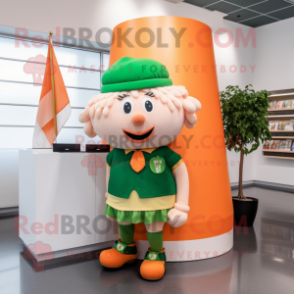Peach Irish Flag mascot costume character dressed with a Pencil Skirt and Suspenders