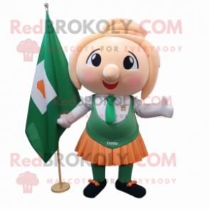 Peach Irish Flag mascot costume character dressed with a Pencil Skirt and Suspenders