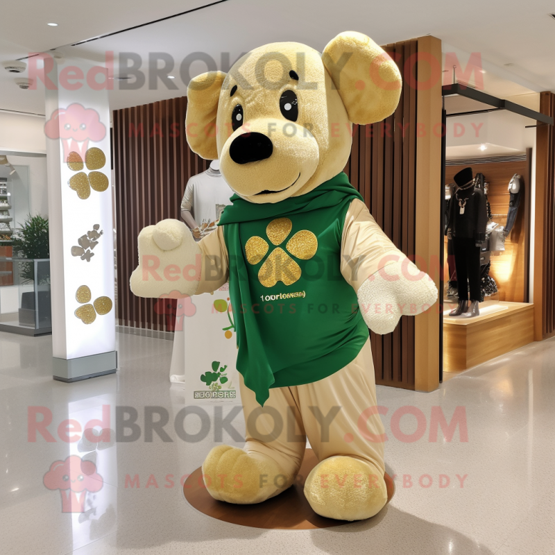 Gold Four Leaf Clover mascot costume character dressed with a Polo Tee and Scarves Gold Four Leaf Clover mascot costume character dressed with a Polo Tee and Scarves
