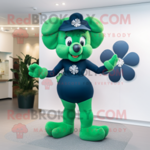 Navy Four Leaf Clover mascot costume character dressed with a One-Piece Swimsuit and Rings