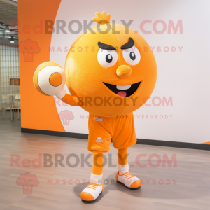 Orange Handball Ball mascot costume character dressed with a Dress Pants and Clutch bags