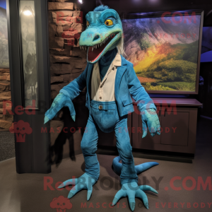 Maskotkarakter af en Cyan...