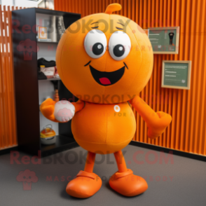 Orange Handball Ball mascot costume character dressed with a Dress Pants and Clutch bags