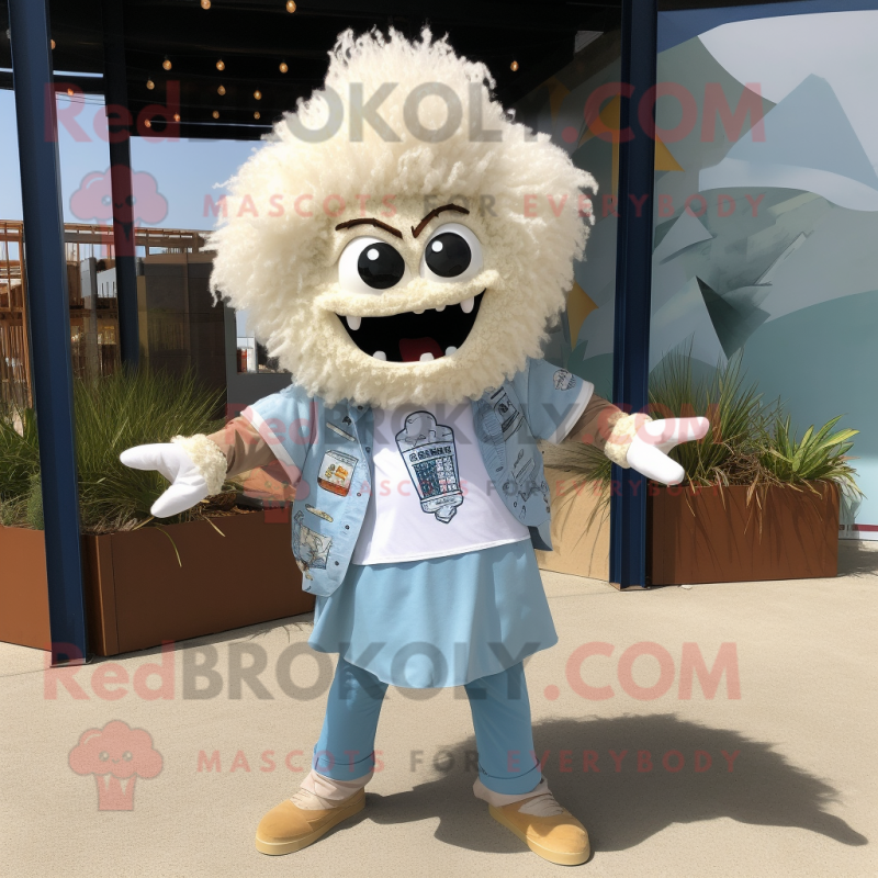 White Nachos mascot costume character dressed with a Chambray Shirt and Hair clips White Nachos mascot costume character dressed with a Chambray Shirt and Hair clips