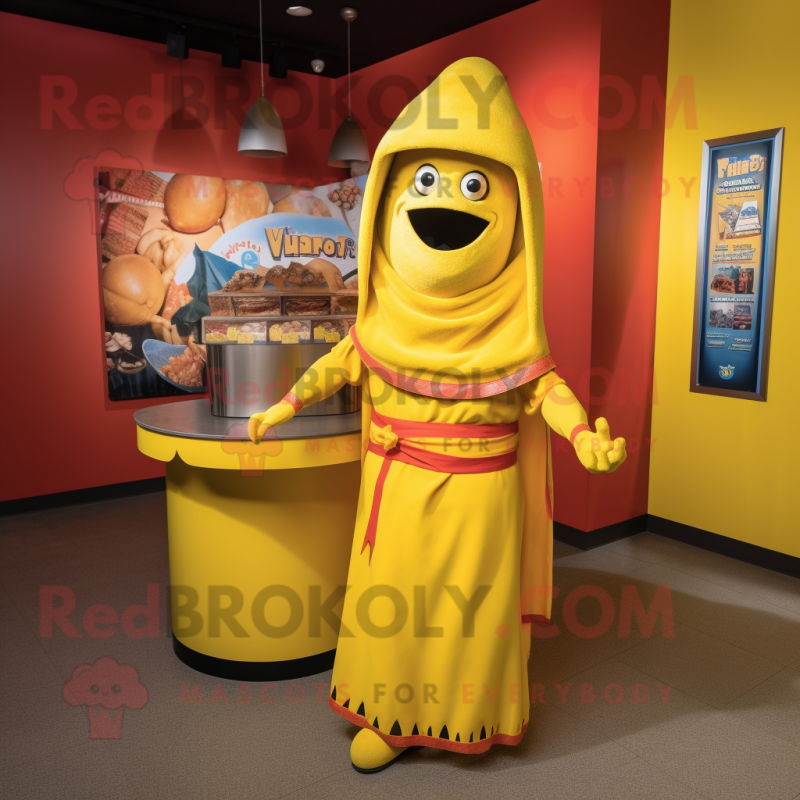 Yellow Fajitas mascot costume character dressed with a Sheath Dress and Headbands Yellow Fajitas mascot costume character dressed with a Sheath Dress and Headbands