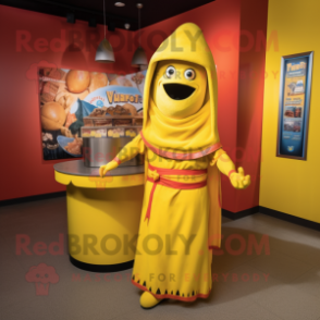 Yellow Fajitas mascot costume character dressed with a Sheath Dress and Headbands