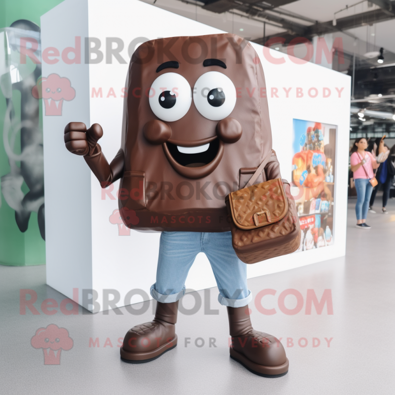 Brown Chocolate Bars mascot costume character dressed with a Boyfriend Jeans and Handbags