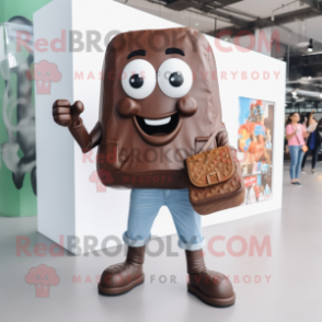 Brown Chocolate Bars mascot costume character dressed with a Boyfriend Jeans and Handbags