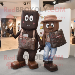 Brown Chocolate Bars mascot costume character dressed with a Boyfriend Jeans and Handbags