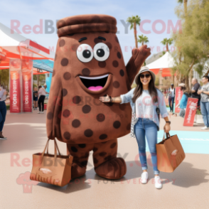 Brown Chocolate Bars mascot costume character dressed with a Boyfriend Jeans and Handbags