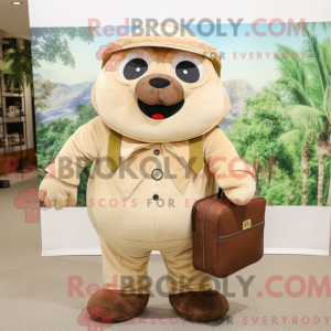 Maskotkarakter af en beige...