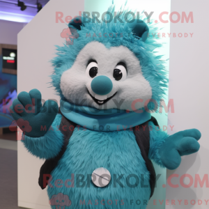 Maskotkarakter af et cyan...