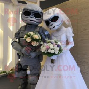 Gray Special Air Service mascot costume character dressed with a Wedding Dress and Anklets