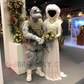 Gray Special Air Service mascot costume character dressed with a Wedding Dress and Anklets