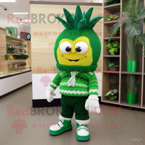 Green Pineapple mascot costume character dressed with a Sweater and Shoe clips