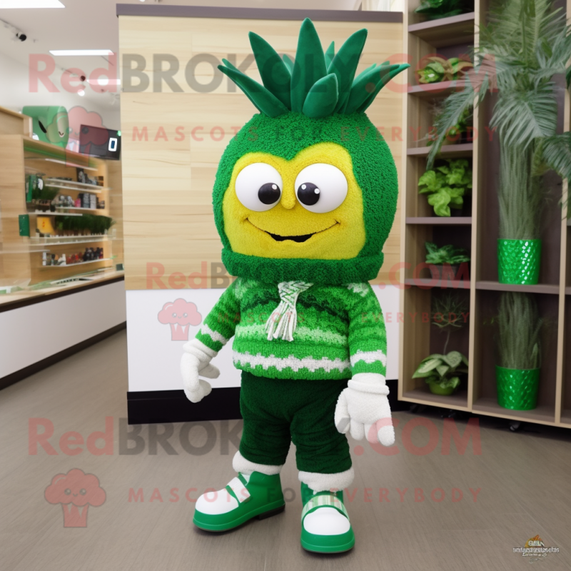 Green Pineapple mascot costume character dressed with a Sweater and Shoe clips Green Pineapple mascot costume character dressed with a Sweater and Shoe clips