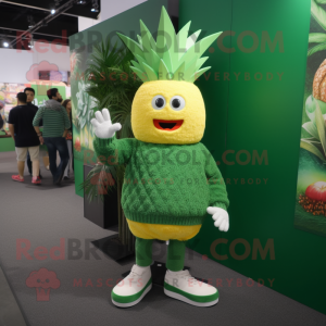 Green Pineapple mascot costume character dressed with a Sweater and Shoe clips