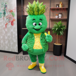 Green Pineapple mascot costume character dressed with a Sweater and Shoe clips