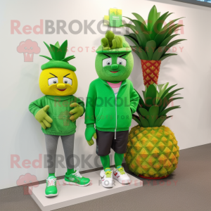 Green Pineapple mascot costume character dressed with a Sweater and Shoe clips