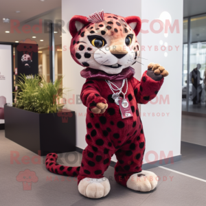Maroon Leopard mascot costume character dressed with a Jeggings and Keychains
