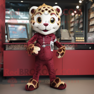 Maroon Leopard mascot costume character dressed with a Jeggings and Keychains