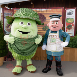 Forest Green Corned Beef And Cabbage mascot costume character dressed with a Chambray Shirt and Belts