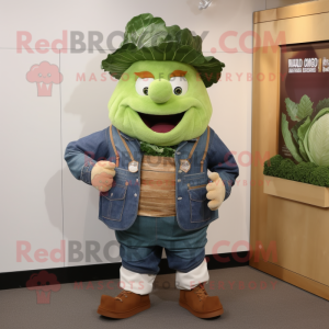 Forest Green Corned Beef And Cabbage mascot costume character dressed with a Chambray Shirt and Belts