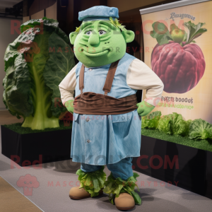 Forest Green Corned Beef And Cabbage mascot costume character dressed with a Chambray Shirt and Belts