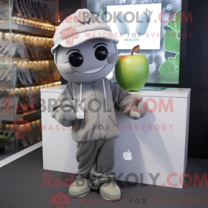 Característica de uma máscara de uma grande pessoa vestida com um macacão e luer - Mascotes da Apple - RedBrokoly.com