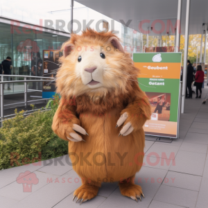 Brown Guinea Pig mascot costume character dressed with a Long Sleeve Tee and Hair clips