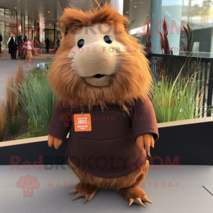 Brown Guinea Pig mascot costume character dressed with a Long Sleeve Tee and Hair clips