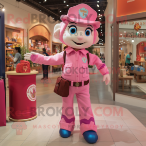 Pink Fire Fighter mascot costume character dressed with a Mom Jeans and Tote bags