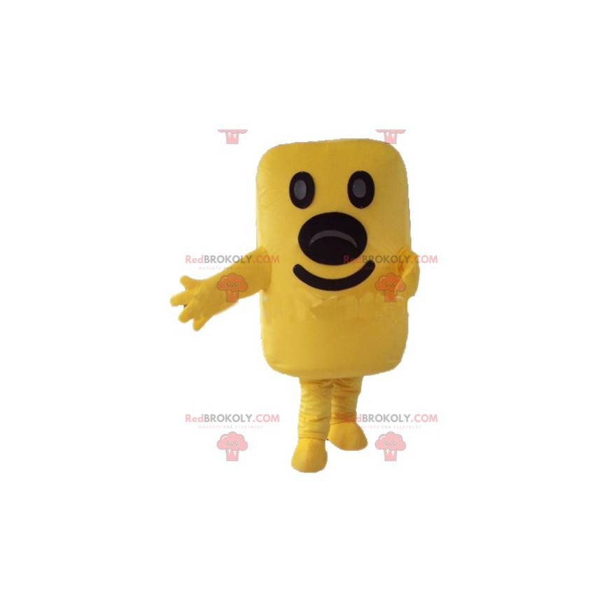 Mascotte de bonhomme jaune géant en forme de rectangle -