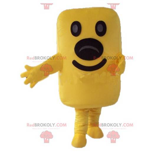 Mascotte de bonhomme jaune géant en forme de rectangle -