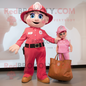 Pink Fire Fighter mascot costume character dressed with a Mom Jeans and Tote bags