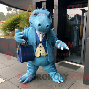 Maskotkarakter af en cyan...