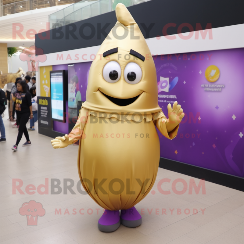 Gold Eggplant mascot costume character dressed with a Pencil Skirt and Foot pads Gold Eggplant mascot costume character dressed with a Pencil Skirt and Foot pads