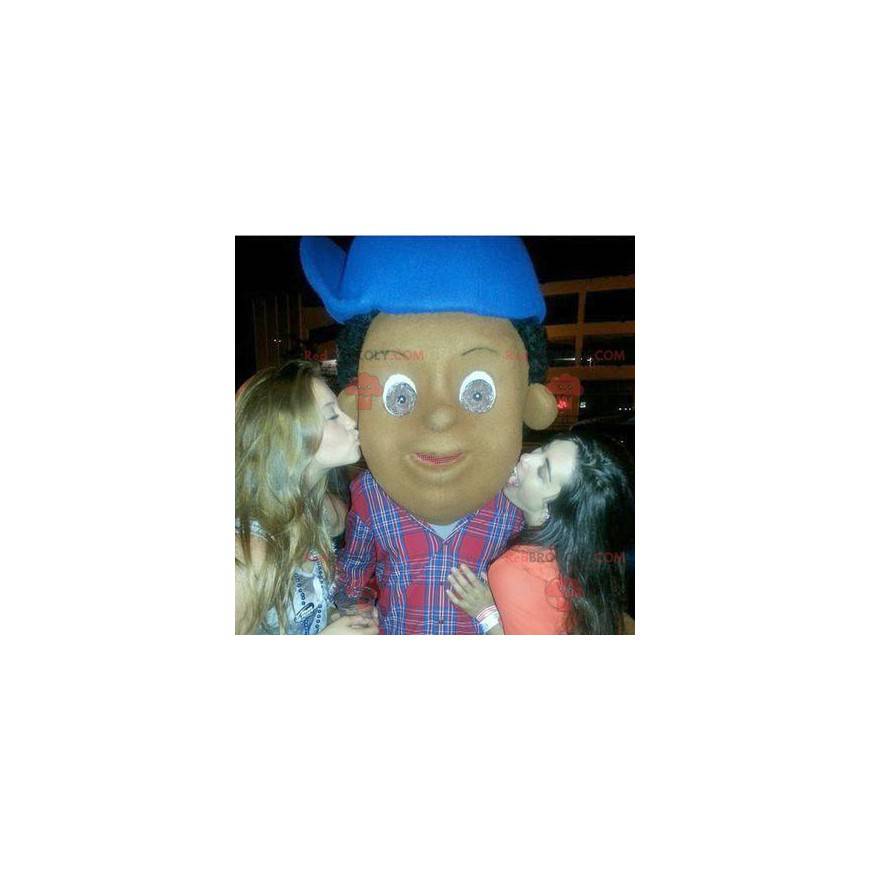 Mascotte afroamericana con un berretto blu - Redbrokoly.com Mascotte afroamericana con un berretto blu - Redbrokoly.com