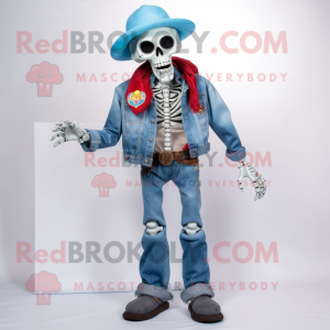 Sky Blue Undead mascot costume character dressed with a Bootcut Jeans and Hat pins