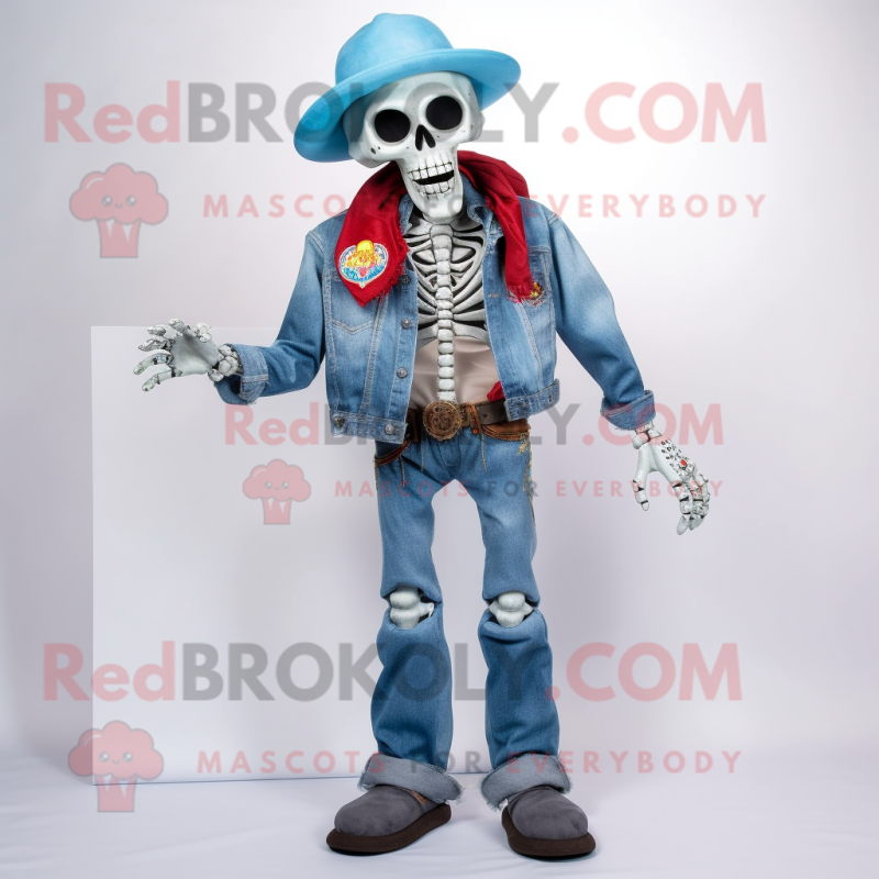 Sky Blue Undead mascot costume character dressed with a Bootcut Jeans and Hat pins Sky Blue Undead mascot costume character dressed with a Bootcut Jeans and Hat pins