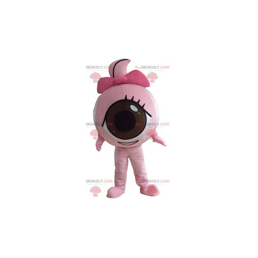 Kæmpe lyserød øjenmaskot rundt og sød - Redbrokoly.com