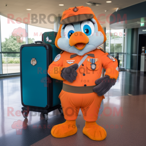 Orange Air Force Soldier mascot costume character dressed with a Henley Tee and Briefcases