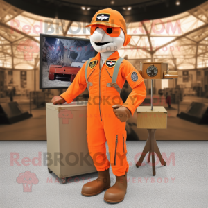 Orange Air Force Soldier mascot costume character dressed with a Henley Tee and Briefcases