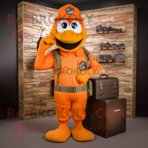 Orange Air Force Soldier mascot costume character dressed with a Henley Tee and Briefcases