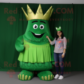 Forest Green King mascot costume character dressed with a Mom Jeans and Cufflinks