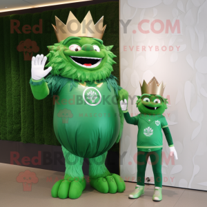 Forest Green King mascot costume character dressed with a Mom Jeans and Cufflinks