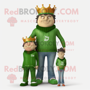 Forest Green King mascot costume character dressed with a Mom Jeans and Cufflinks