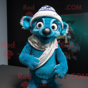 Maskotkarakter af en cyan...